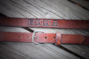Kid's Leather Belt , PLAIN SMOOTH BROWN OR BLACK, Name Engraved Free!