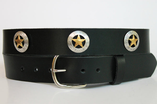 Handcrafted Leather Belt  with Western Star Accents spaced evenly around (Solid Leather and no stitching)
