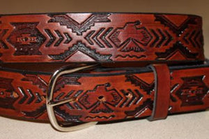 Handcrafted Leather Belt  with Thunderbird Southwest Tooled Design (Solid Leather, No Stitching)