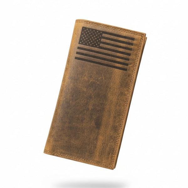 American Flag Leather Roper Wallet - Distressed Full-Grain Long Wallet