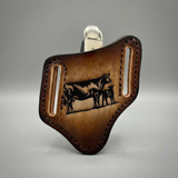 Engraved Leather Knife Case with Bone Knife for Belt Carry