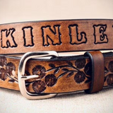 Cowgirl Belt, Child size Tooled Leather Flower Belt - 70s Vintage Handmade Style