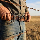 Barb Wire Hand-Tooled Full-Grain Leather Belt | Miller's Leather Shop