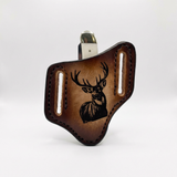 Engraved Leather Knife Case with Bone Knife for Belt Carry