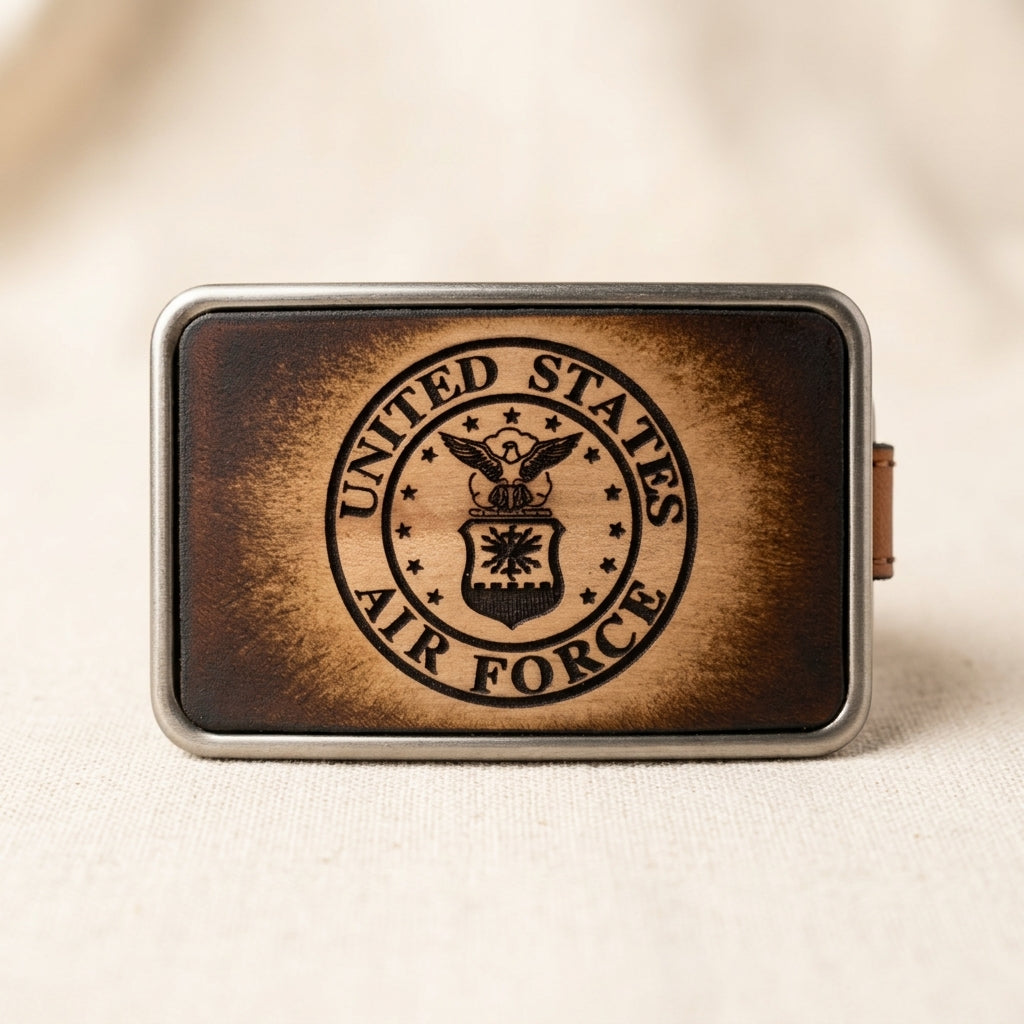 United States Air Force Leather Inlay Belt Buckle - Vintage Distressed Style