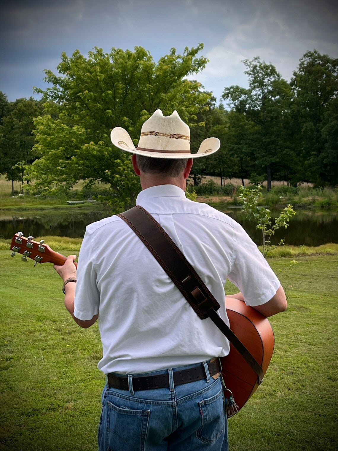 Our Softest Distressed Buffalo Leather Guitar Strap by Miller's Leather Shop
