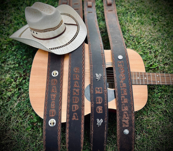 Distressed BISON Leather Guitar Strap with Concho Options