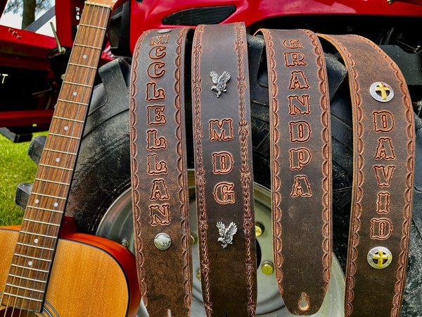 Distressed BISON Leather Guitar Strap with Concho Options