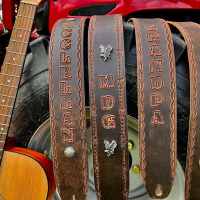 Distressed BISON Leather Guitar Strap with Concho Options
