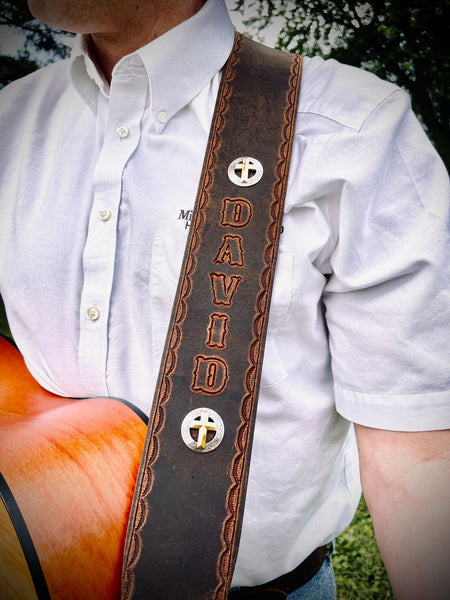 Distressed BISON Leather Guitar Strap by Miller's Leather Shop