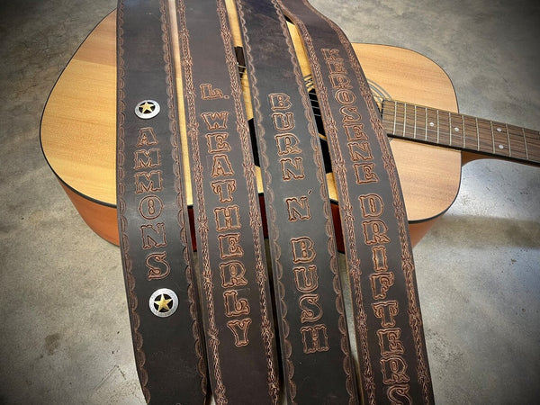 Distressed BISON Leather Guitar Strap with Concho Options