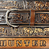 Deer Hunter Hand Tooled Leather Belt