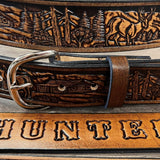 Deer Hunter Hand Tooled Leather Belt