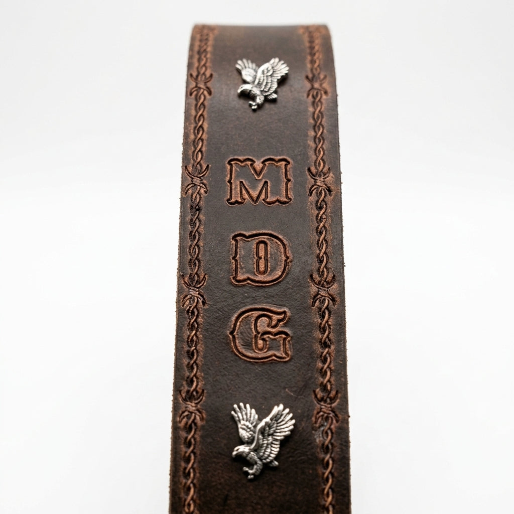 Distressed BISON Leather Guitar Strap with Concho Options