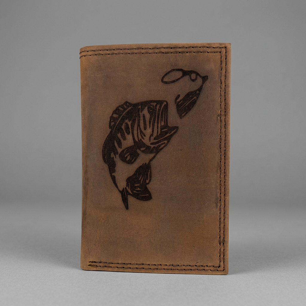 BASS FISHING Trifold Wallet - Distressed Leather | Miller's Leather