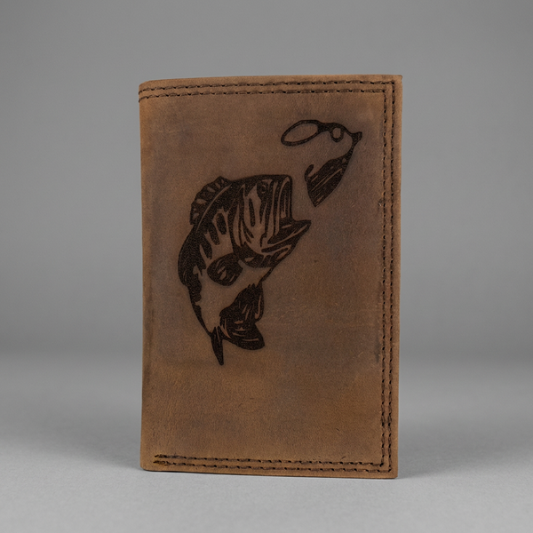 BASS FISHING Trifold Wallet - Distressed Leather | Miller's Leather