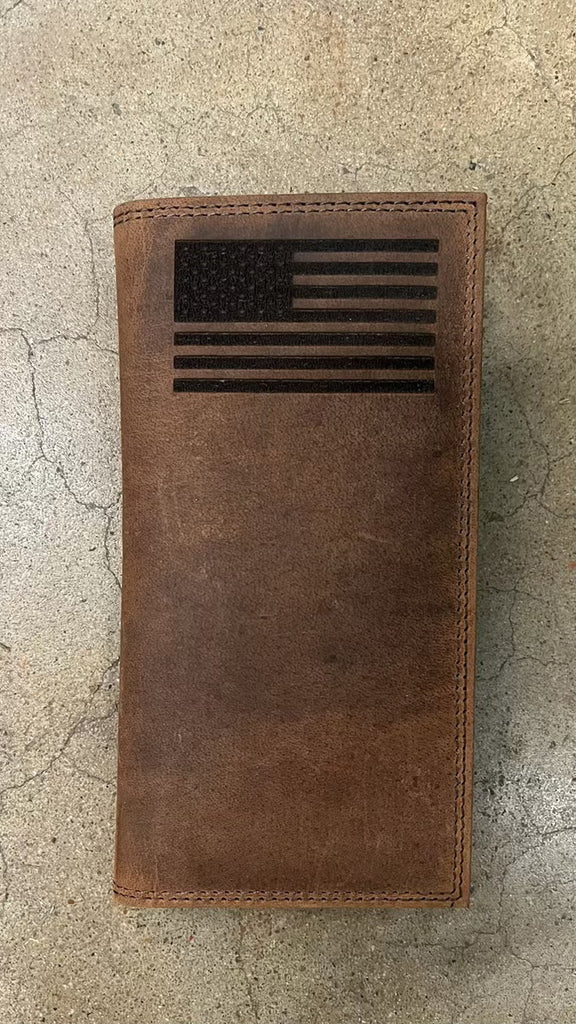 American Flag Leather Roper Wallet - Distressed Full-Grain Long Wallet