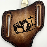 Engraved Leather Knife Case with Bone Knife for Belt Carry