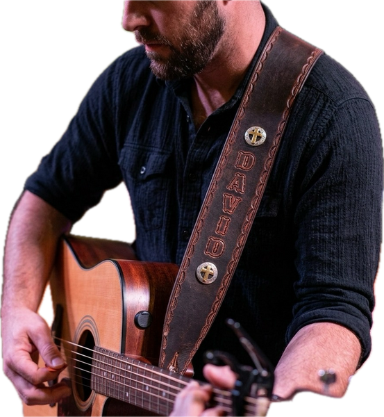 Distressed BISON Leather Guitar Strap with Concho Options