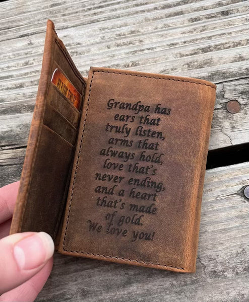 Men's Distressed Leather Trifold Wallet with Embossed Wild Turkey Design