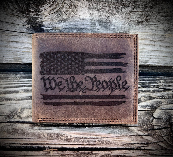 We The People Distressed Leather Bifold Wallet | American Flag