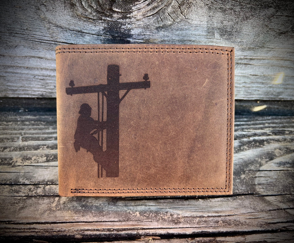 Men's Distressed Leather Bifold Wallet - Handmade Lineman Style