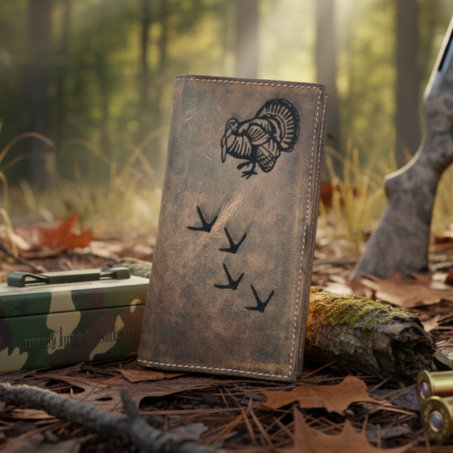 Turkey and Tracks  Leather Classic Roper Checkbook Wallet by Miller's Leather Shop