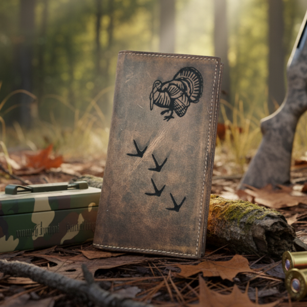 Turkey and Tracks  Leather Classic Roper Checkbook Wallet by Miller's Leather Shop