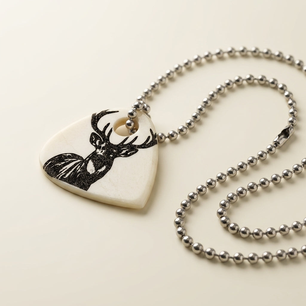 Deer Buck Pendant Necklace with Silver Ball Chain - Rustic Nature Jewelry