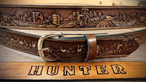 Kid's Farming Belt, Tractor Belt with Cows, Made in the USA by Miller's Leather Shop