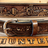 Custom Farm Tooled Leather Belt - Handmade Tractor Belt | Made in USA
