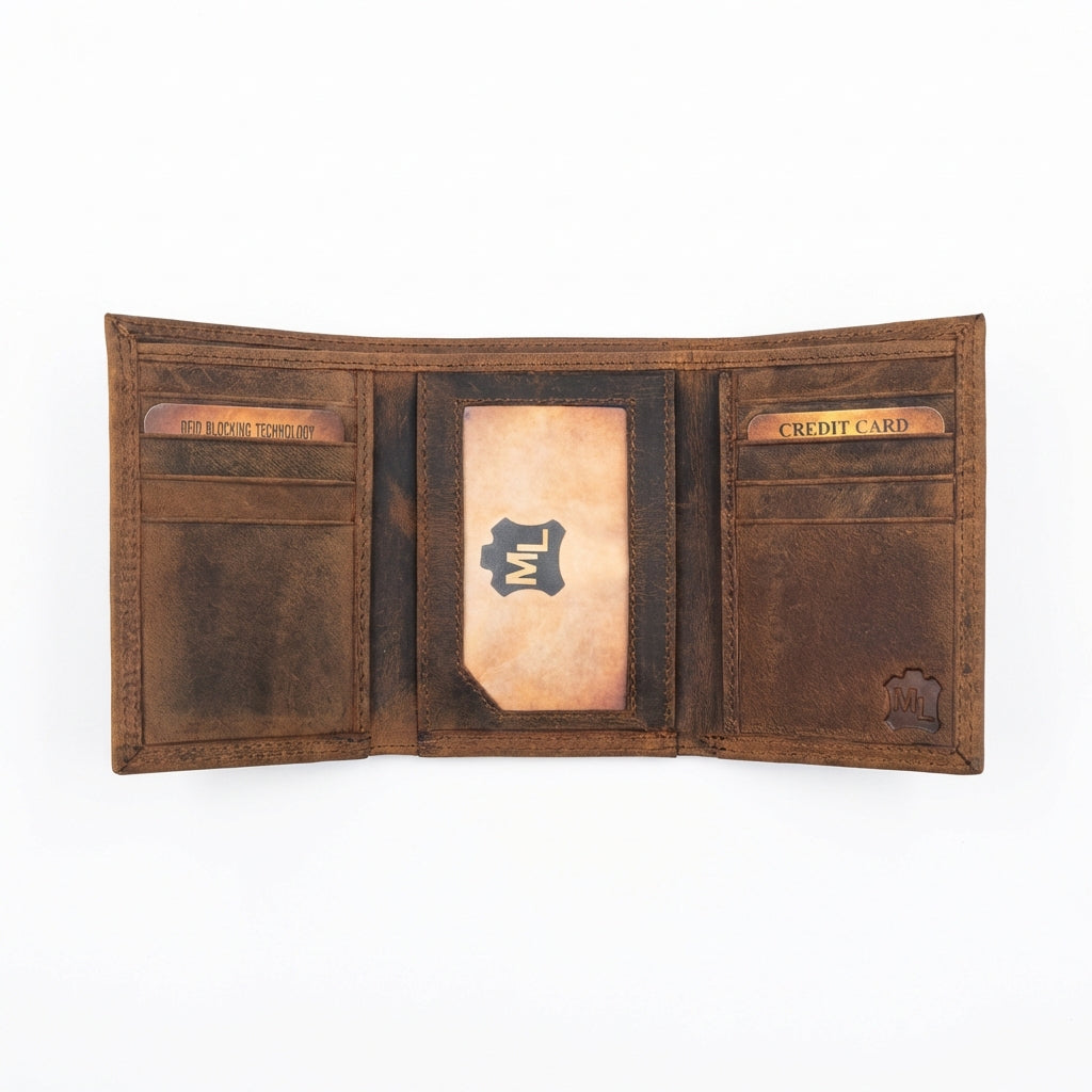 Engraved Leather Trifold Wallet with Wild Turkey Design