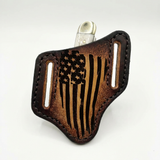 Engraved Leather Knife Case with Bone Knife for Belt Carry