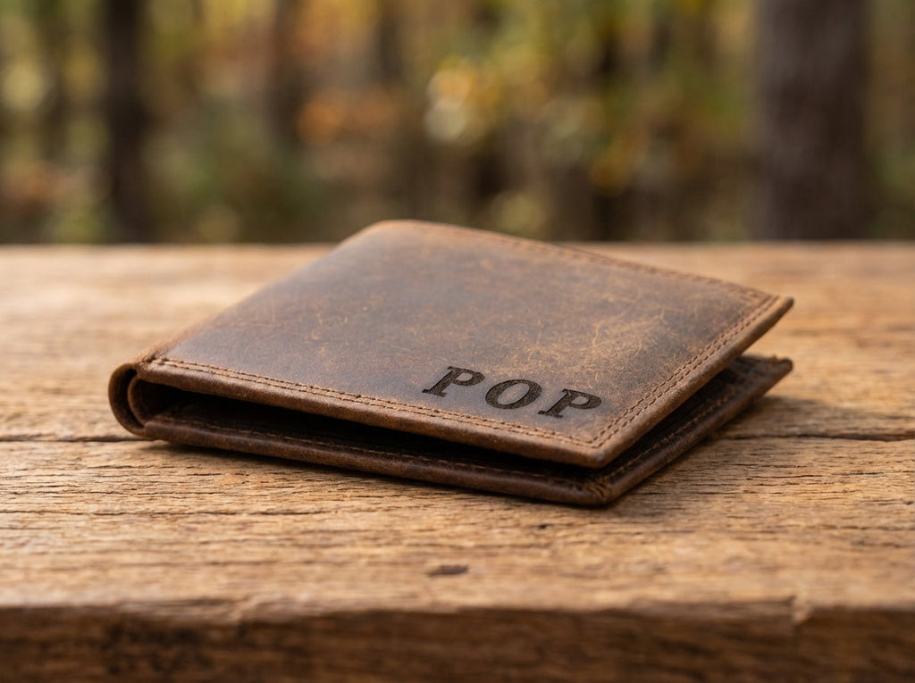 Personalized Leather Bifold Wallet - Classic Distressed Leather