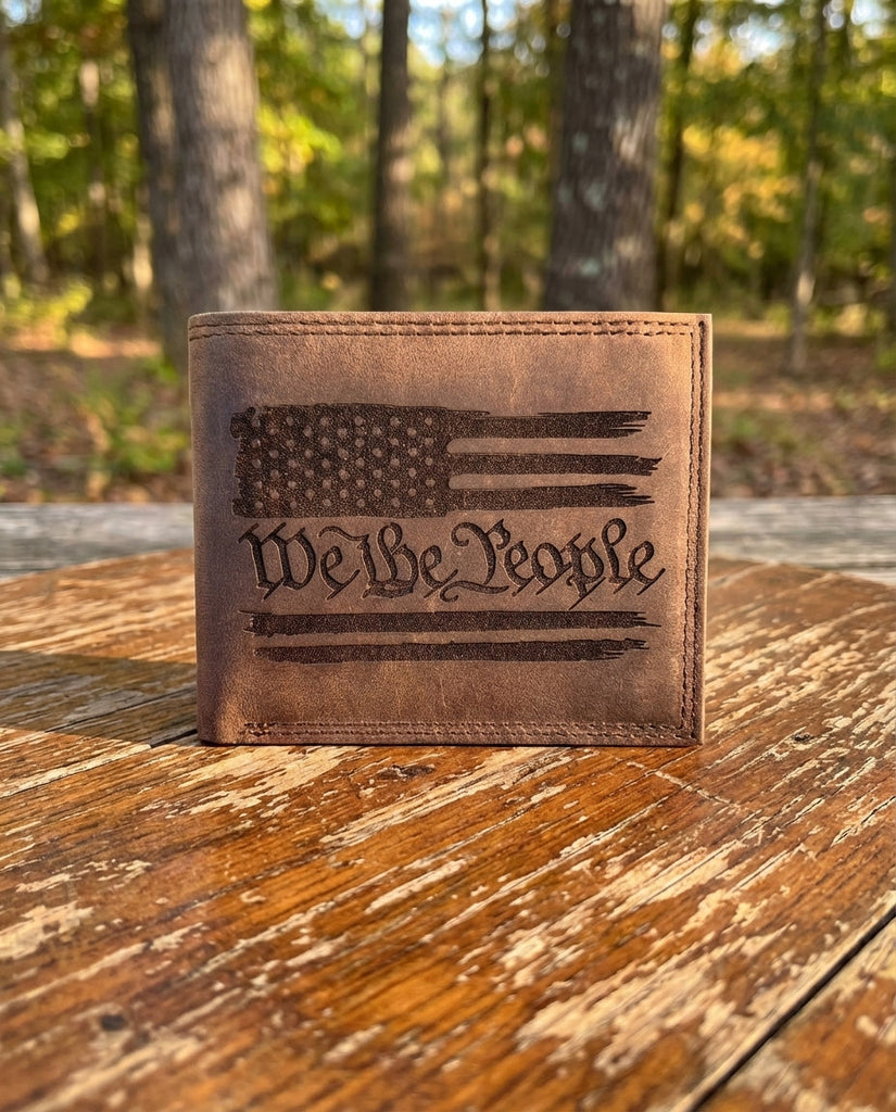 We The People Distressed Leather Bifold Wallet | American Flag