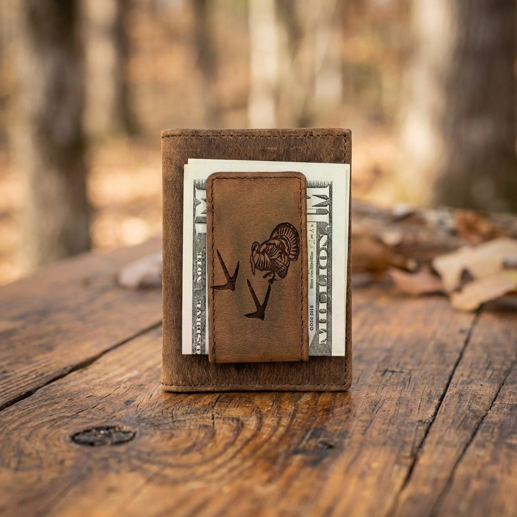 Leather Money Clip with Turkey Design