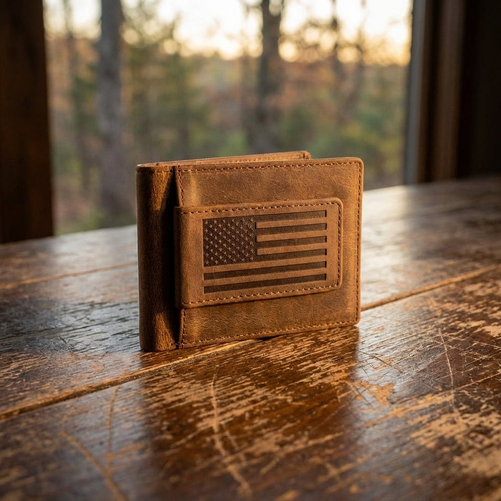 Square American Flag Money Clip Wallet - Slim Front Pocket Design