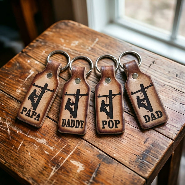 Handcrafted Leather Lineman Key Chain - Durable, USA Made Gift for Dad