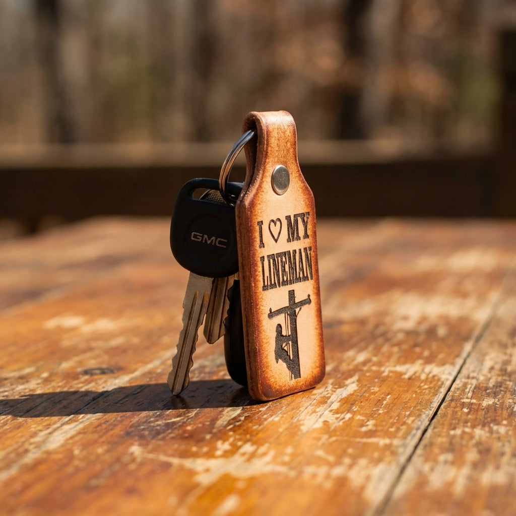 Engraved Leather Lineman Keychain - 'I Love My Lineman' Gift - Miller's Leather