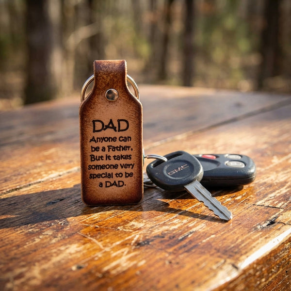 Leather Keychain - Tooled 'Dad' Quote - Miller's Leather Shop