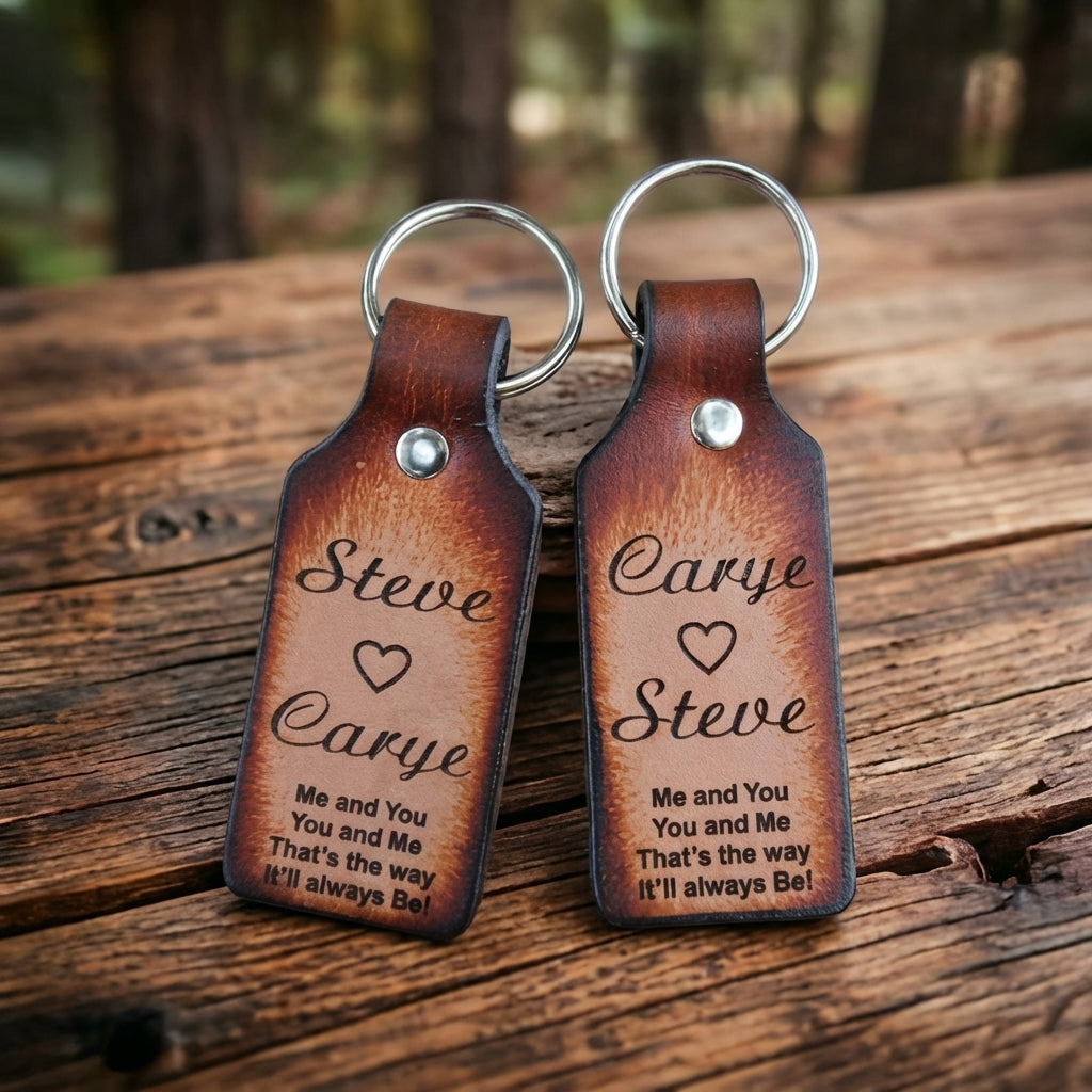 Personalized Leather Keychain Set for Couples - Engraved Names - Gift Boxed