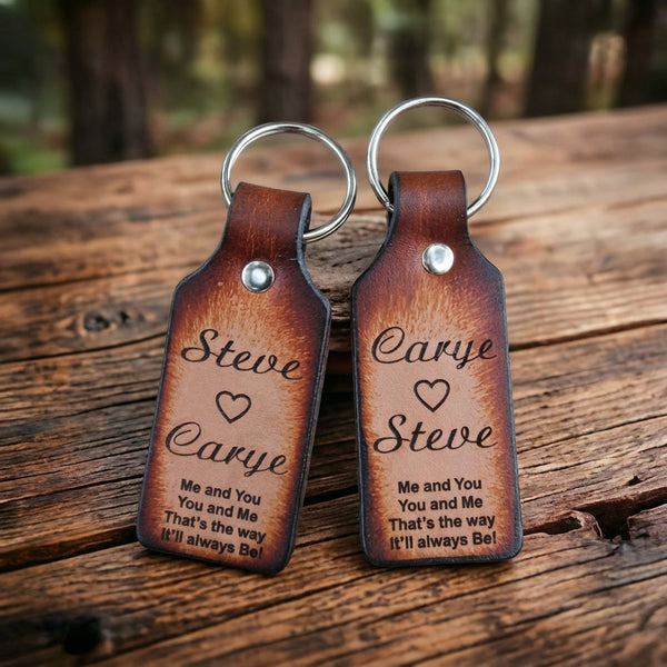 Personalized Leather Keychain Set for Couples - Engraved Names - Gift Boxed