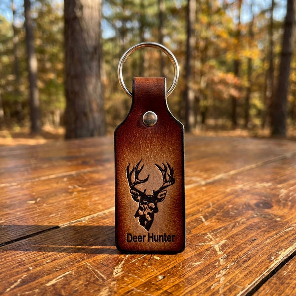 Handcrafted Tooled Leather Keychain with Deer Head - Personalized Gift