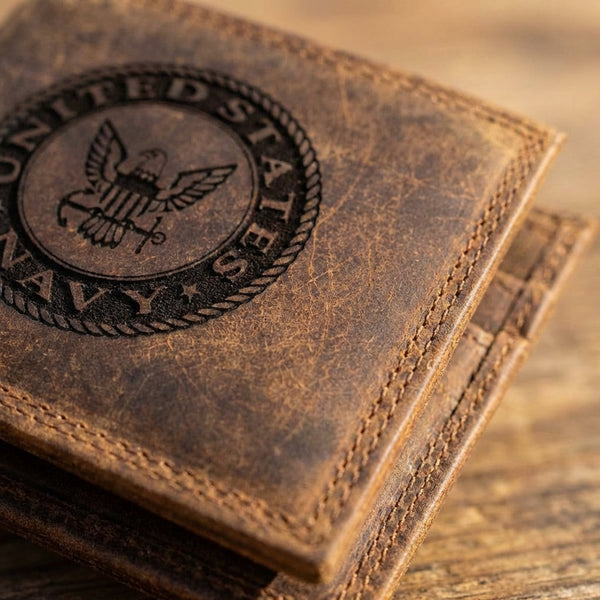 US Navy Leather Wallet - Military Gift for Him