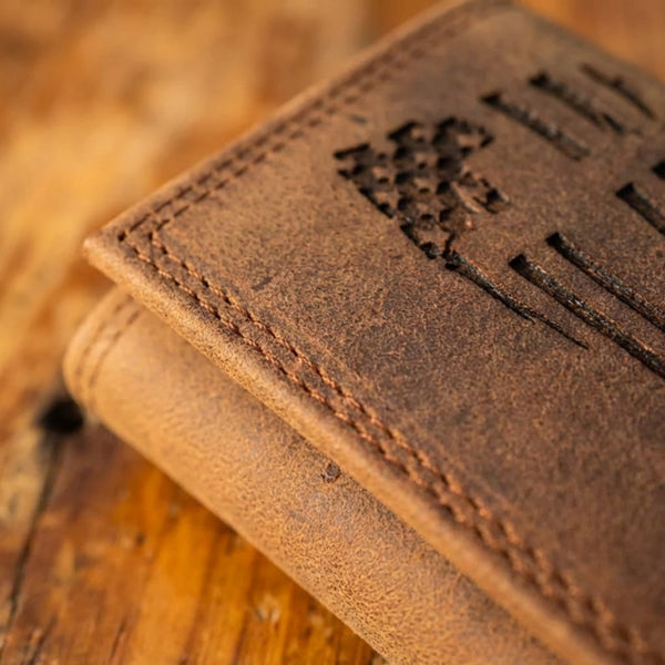 American Flag Trifold Wallet with Cross - MillersLeatherShop.com