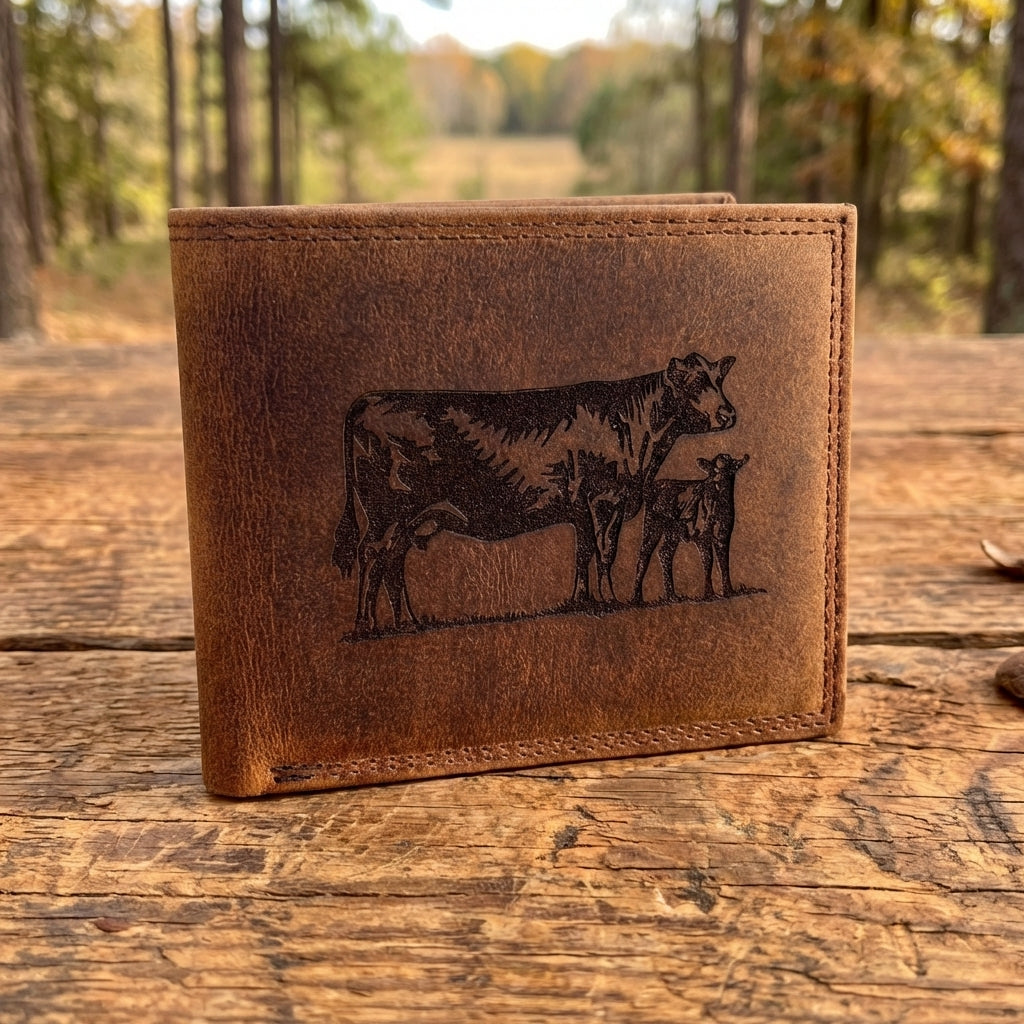 Leather Cow Wallet - Rustic Brown Bifold Wallet