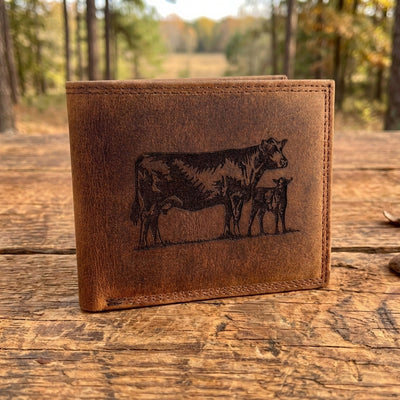 Leather Cow Wallet - Rustic Brown Bifold Wallet