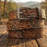 Custom Carved Leather Belt - Oak Leaf and Acorn Design - Personalized  (AI Generated)