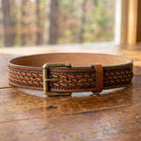 Handcrafted Leather Belt - Basket Weave Design | Miller's Leather Shop (AI Generated)