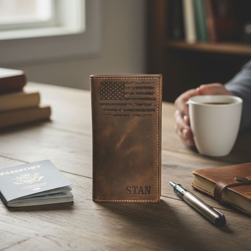 Engraved Roper Leather Wallet Double Stitched